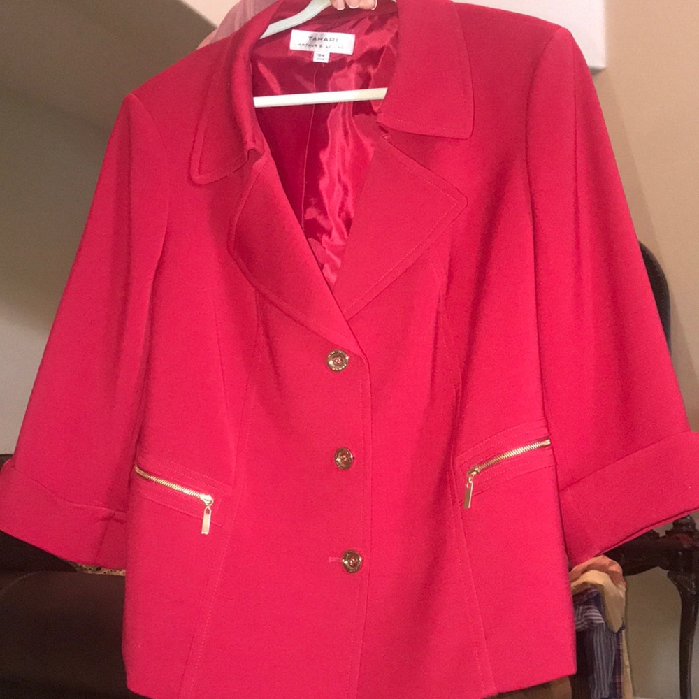 Tahari Red Blazer with Gold Accents